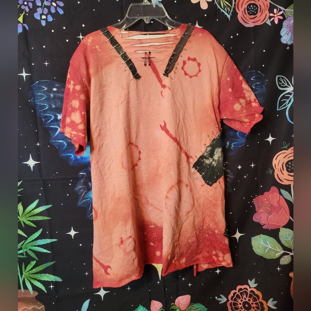 Bleached Gypsy Style Patchwork Handmade Punk Shirt - Picture 8 of 11
